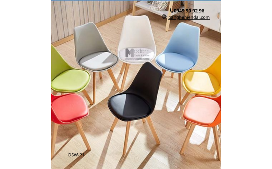 GHẾ ĂN LƯNG NHỰA NỆM PVC CHÂN GỖ DSW-P1 Ở HCM GIÁ RẺ, GHẾ ĐẸP BỀN CHO MỌI KHÔNG GIAN